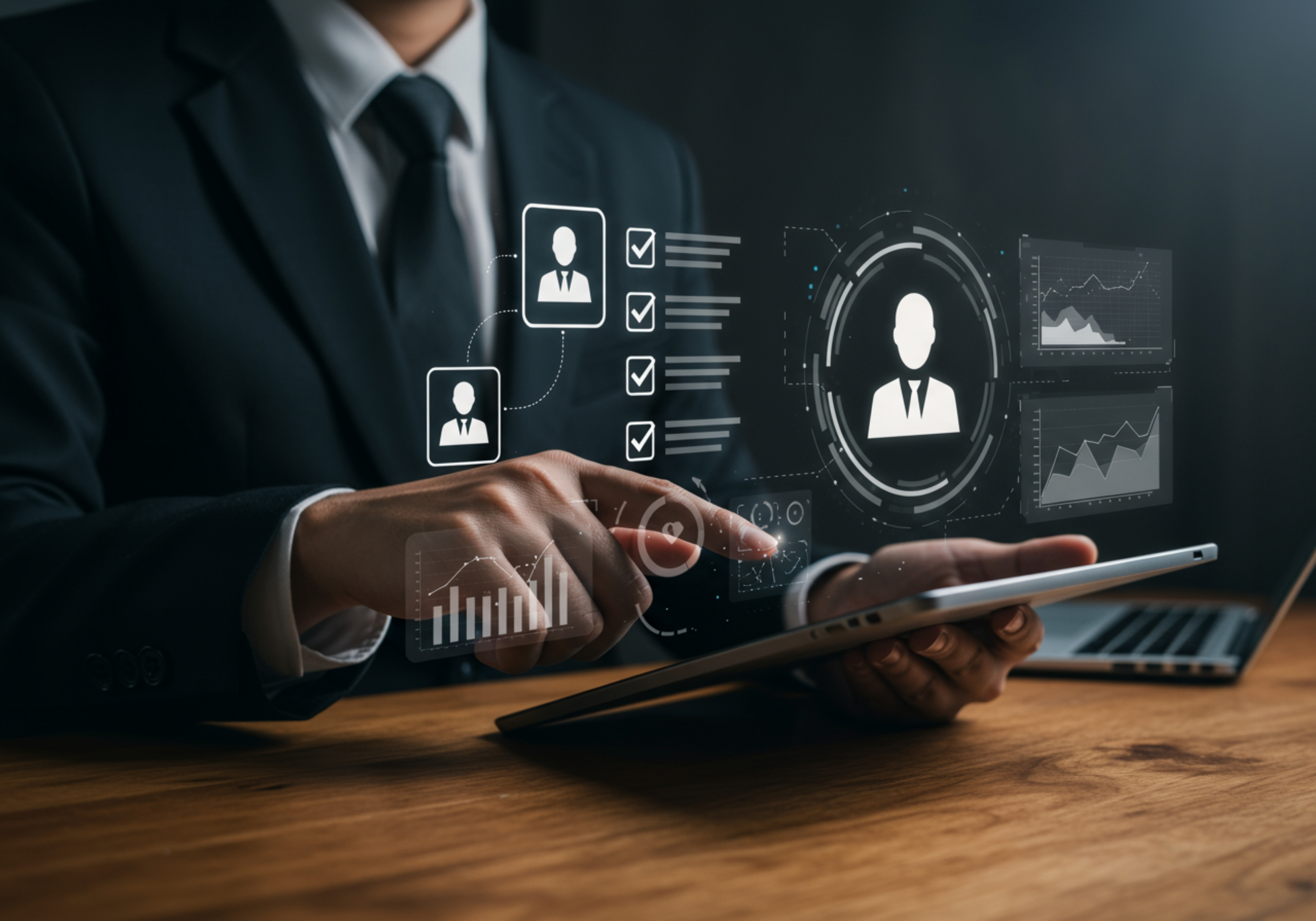 Businessman touching virtual screen